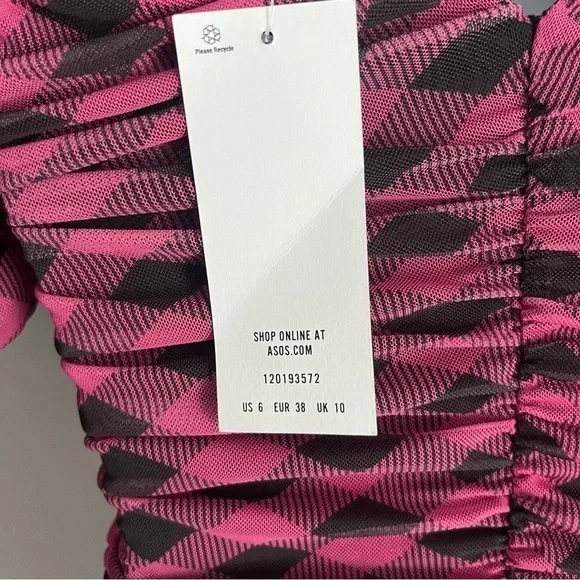Miss Selfridge Pink Checkered Mesh Fit And Flare Dress 6 - Picture 15 of 16